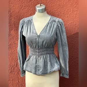 Gap Puff Sleeve Peplum Denim Top S